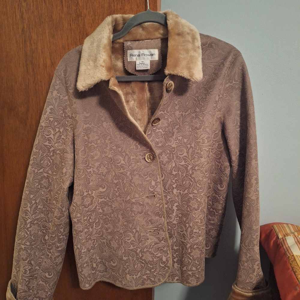 Rena Rowan Women's Vintage Tan Paisley Teddy Jacket Heavyweight Size 10 - Picture 1 of 6